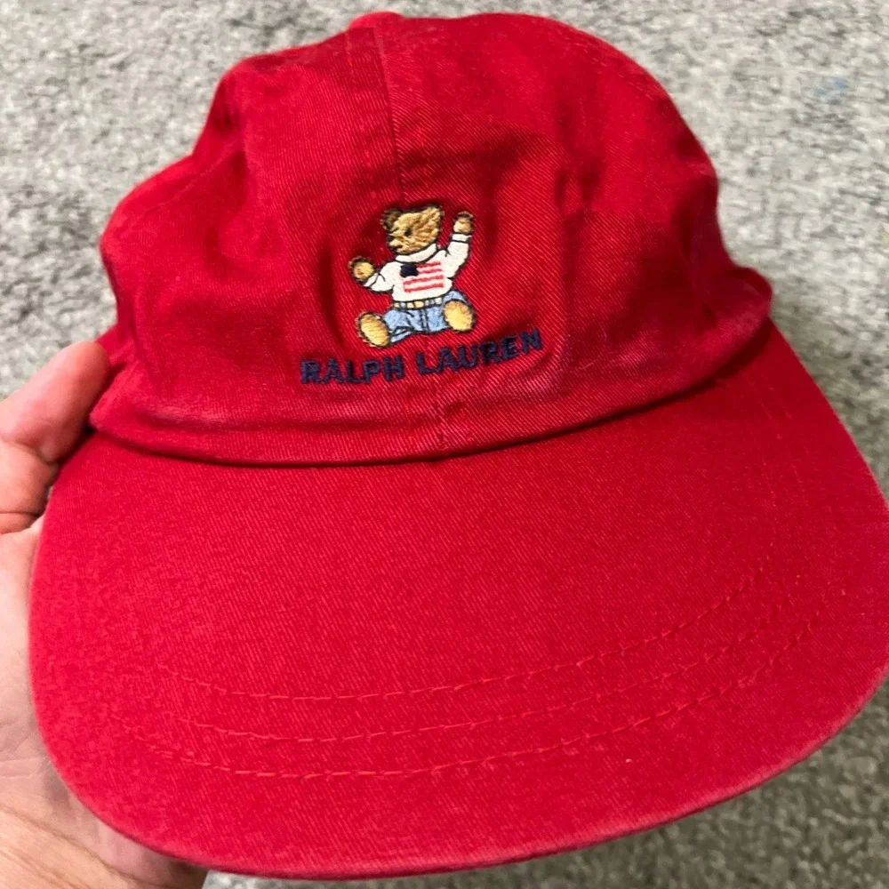 vtg Polo Ralph Lauren Baseball Cap Kids Red Embroidered Polo Bear Hat 90s